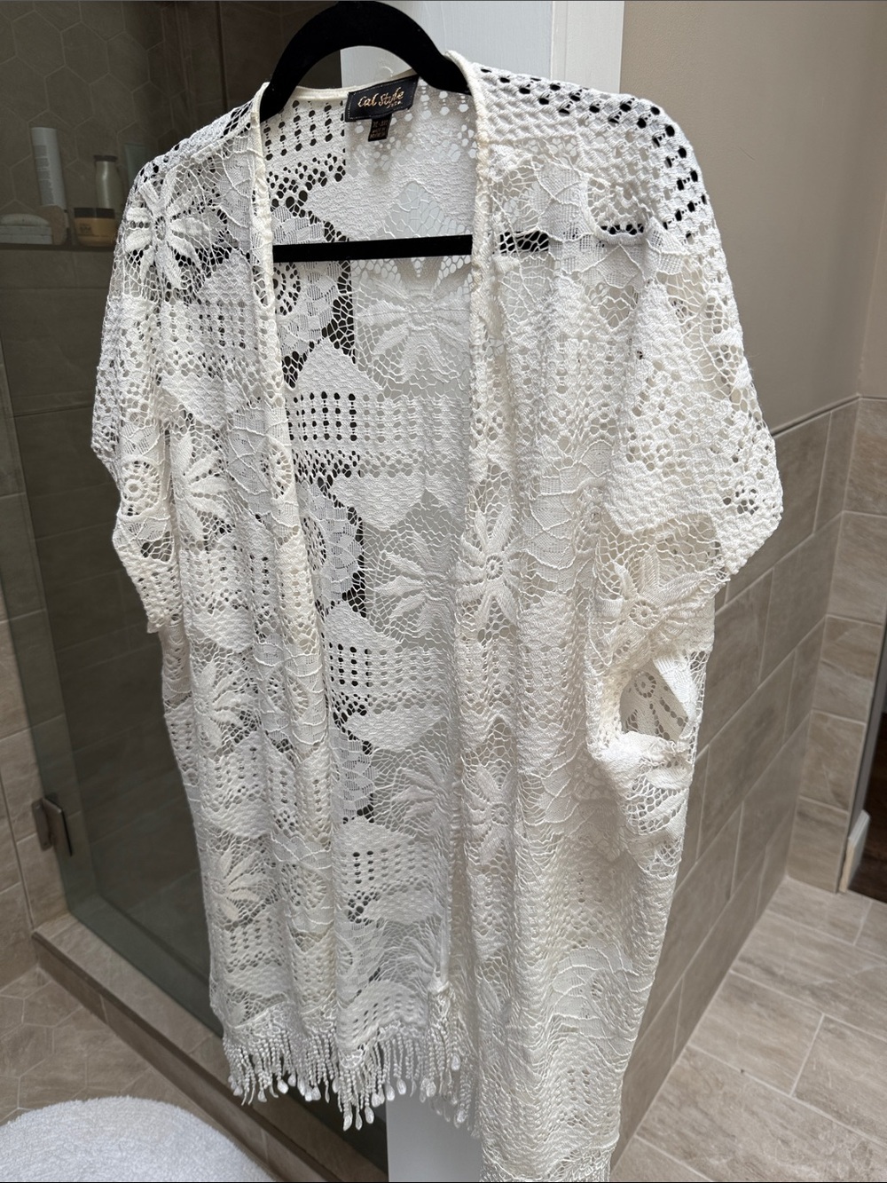 Voléé Crochet Lace Swim Cover-Up Kimono - White